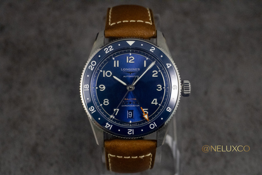 Longines Zulu Time Blue Dial on Leather L3.802.4.93.2 Complete Open Date