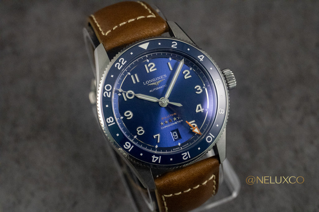 Longines Zulu Time Blue Dial on Leather L3.802.4.93.2 Complete Open Date