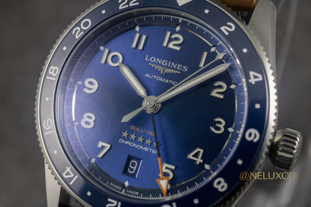 Longines Zulu Time Blue Dial on Leather L3.802.4.93.2 Complete Open Date