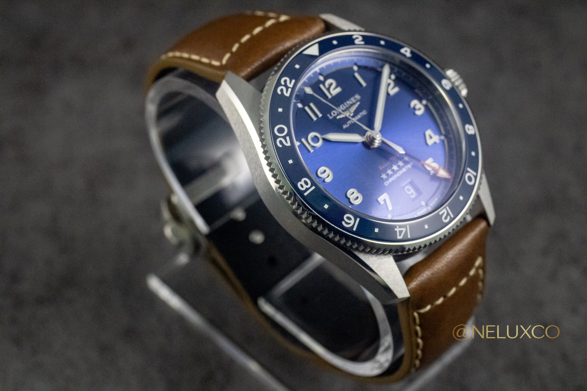 Longines Zulu Time Blue Dial on Leather L3.802.4.93.2 Complete Open Date