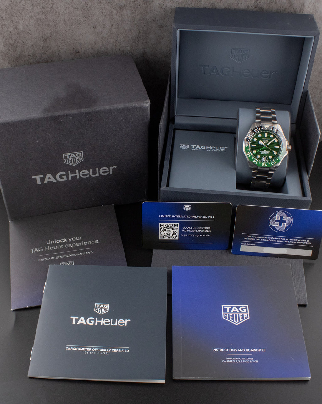 Tag Heuer Aquaracer Professional 300 GMT Automatic GMT Green Dial on Bracelet WBP5115.BA0013 Complete