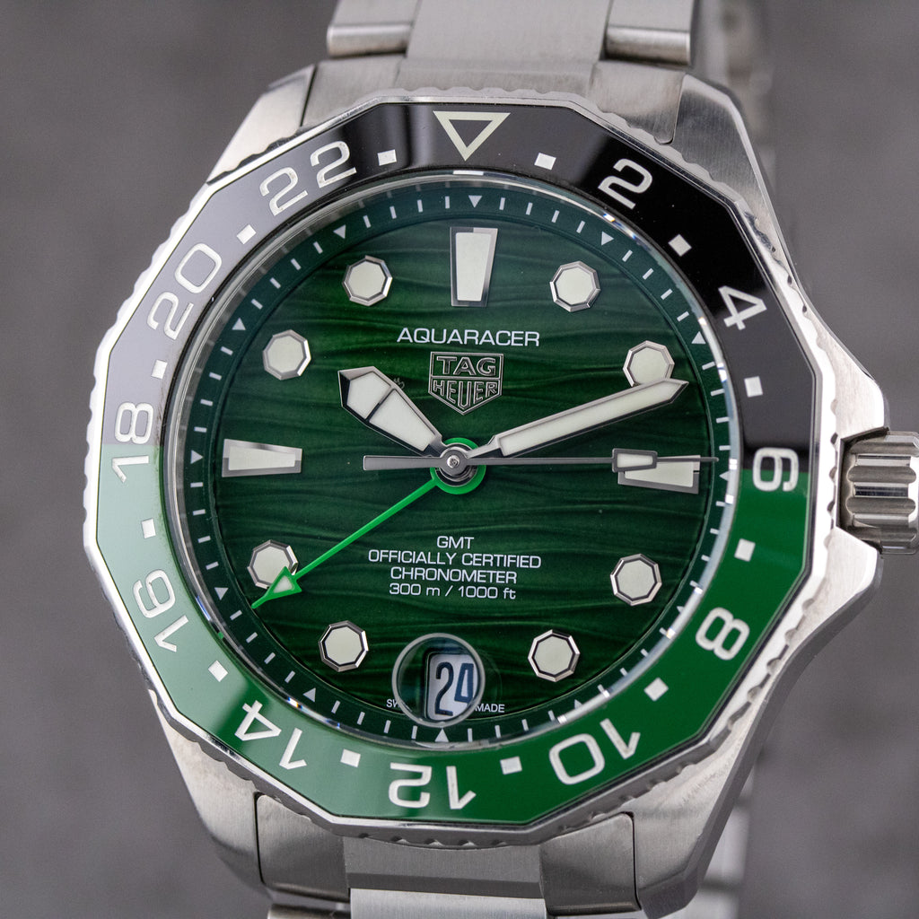 Tag Heuer Aquaracer Professional 300 GMT Automatic GMT Green Dial on Bracelet WBP5115.BA0013 Complete