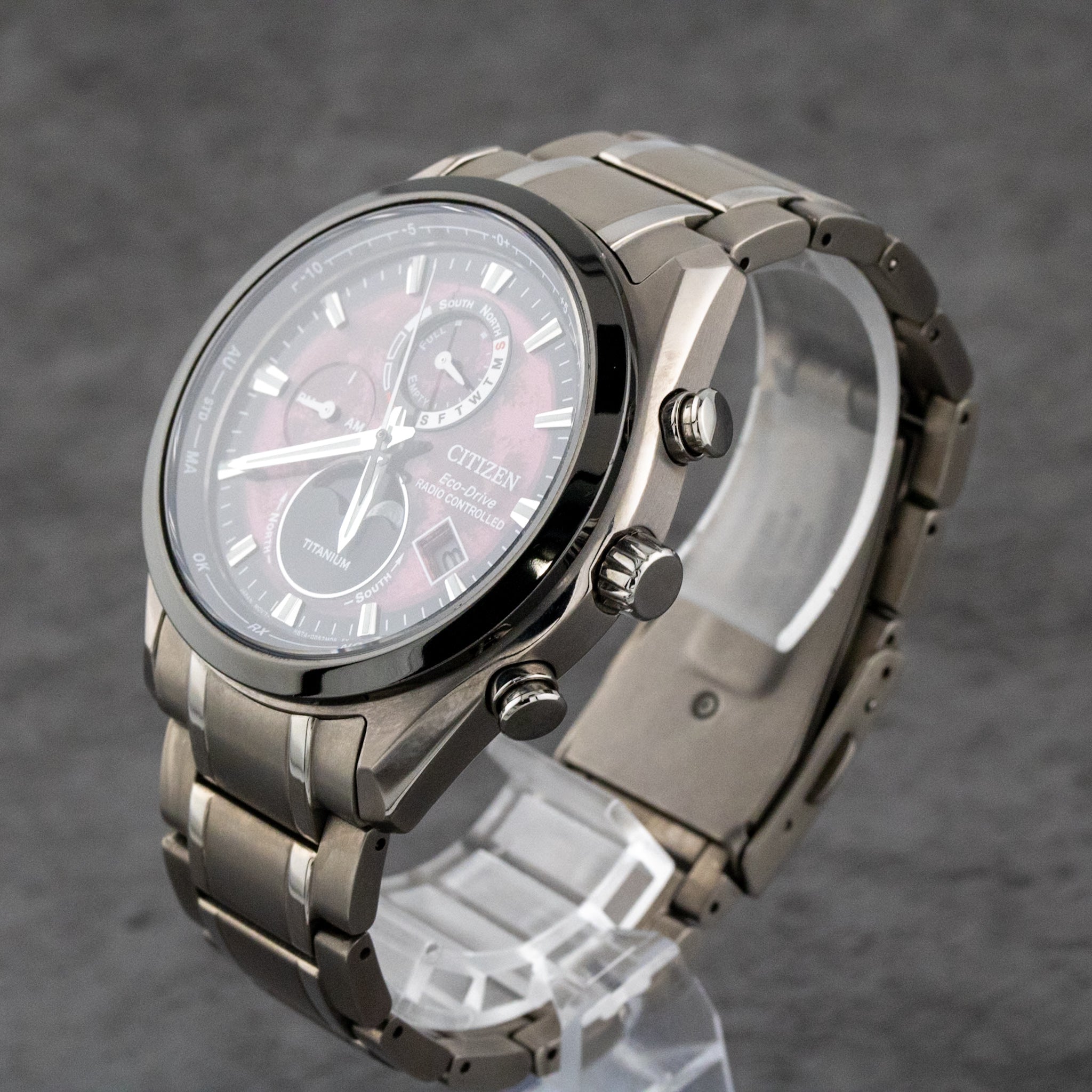 Citizen Tsuki-yomi A-T Moon Phase Purple Dial on Titanium BY1018-80X Complete Open Date
