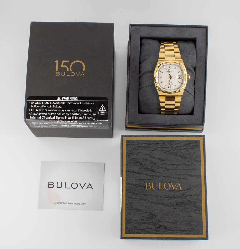 Bulova Super Seville White Dial on Bracelet Complete Open Date