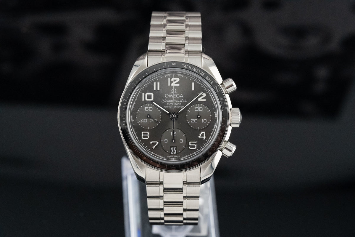Omega Speedmaster Date 38 324.30.38.40.06.001 Grey Dial Automatic Chronograph Steel Bracelet
