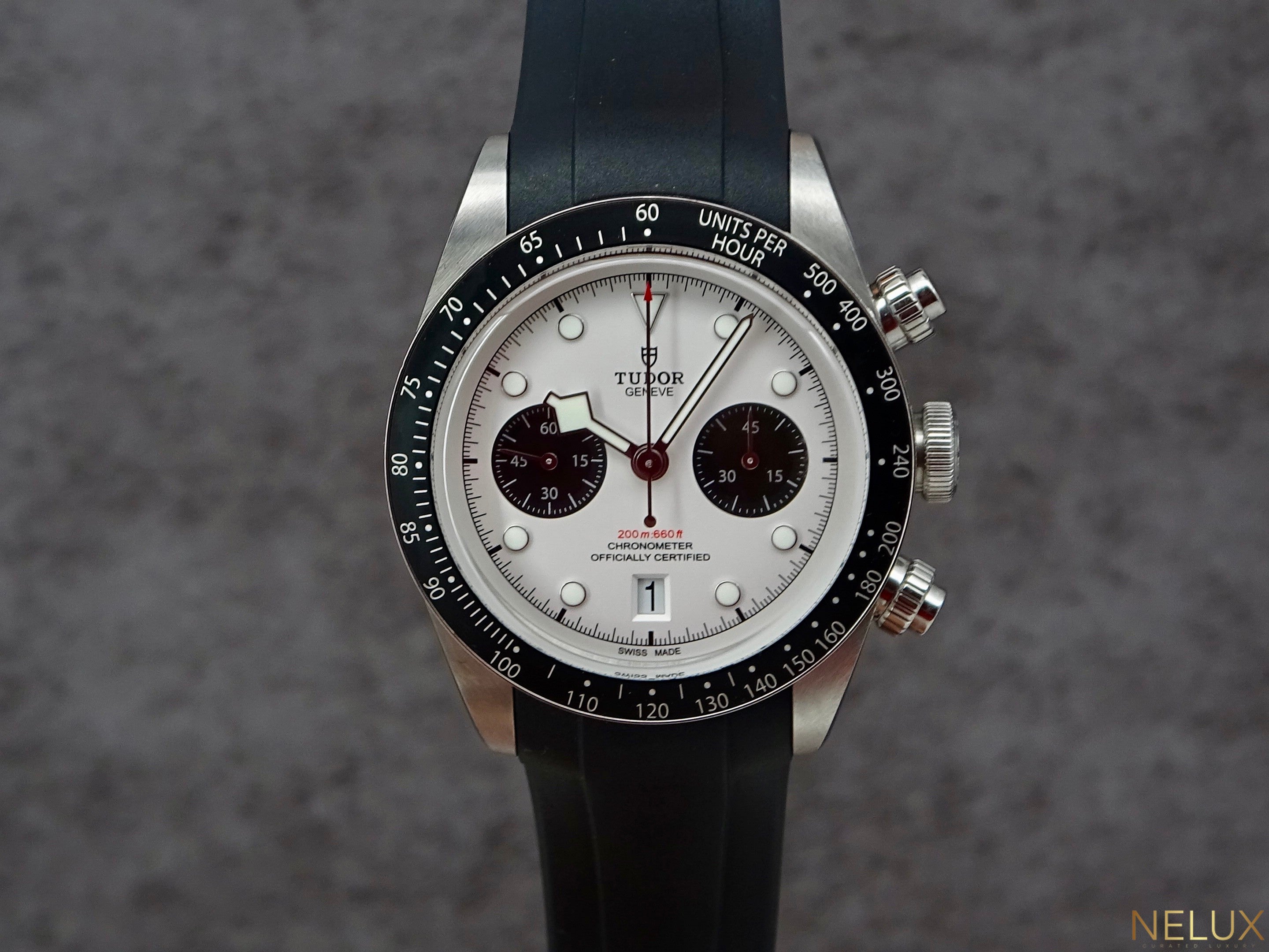 Tudor Black Bay Chronograph 79360N – White Dial “Panda” + OEM Tudor Rubber Strap