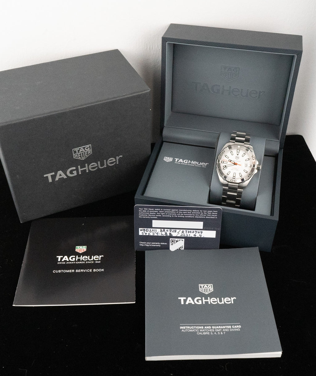 TAG Heuer Aquaracer WBD2111 White Dial Orange Seconds Automatic Full Set