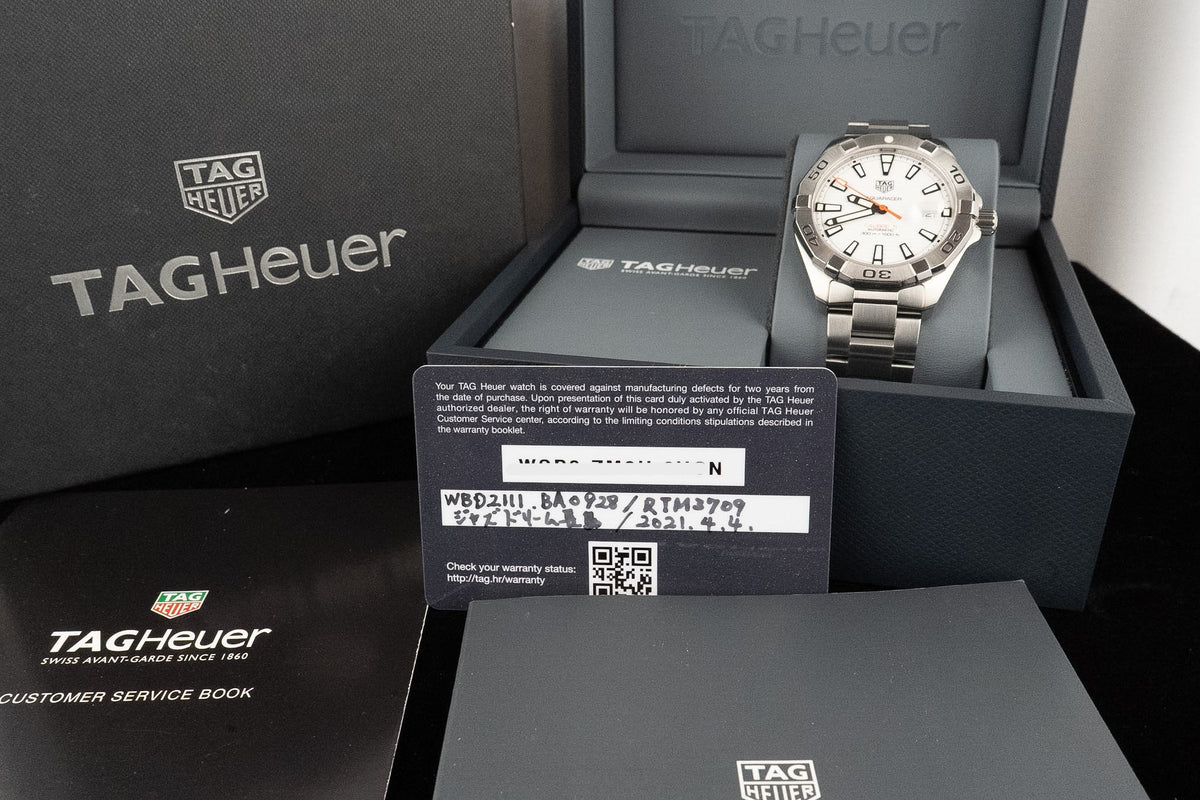 TAG Heuer Aquaracer WBD2111 White Dial Orange Seconds Automatic Full Set