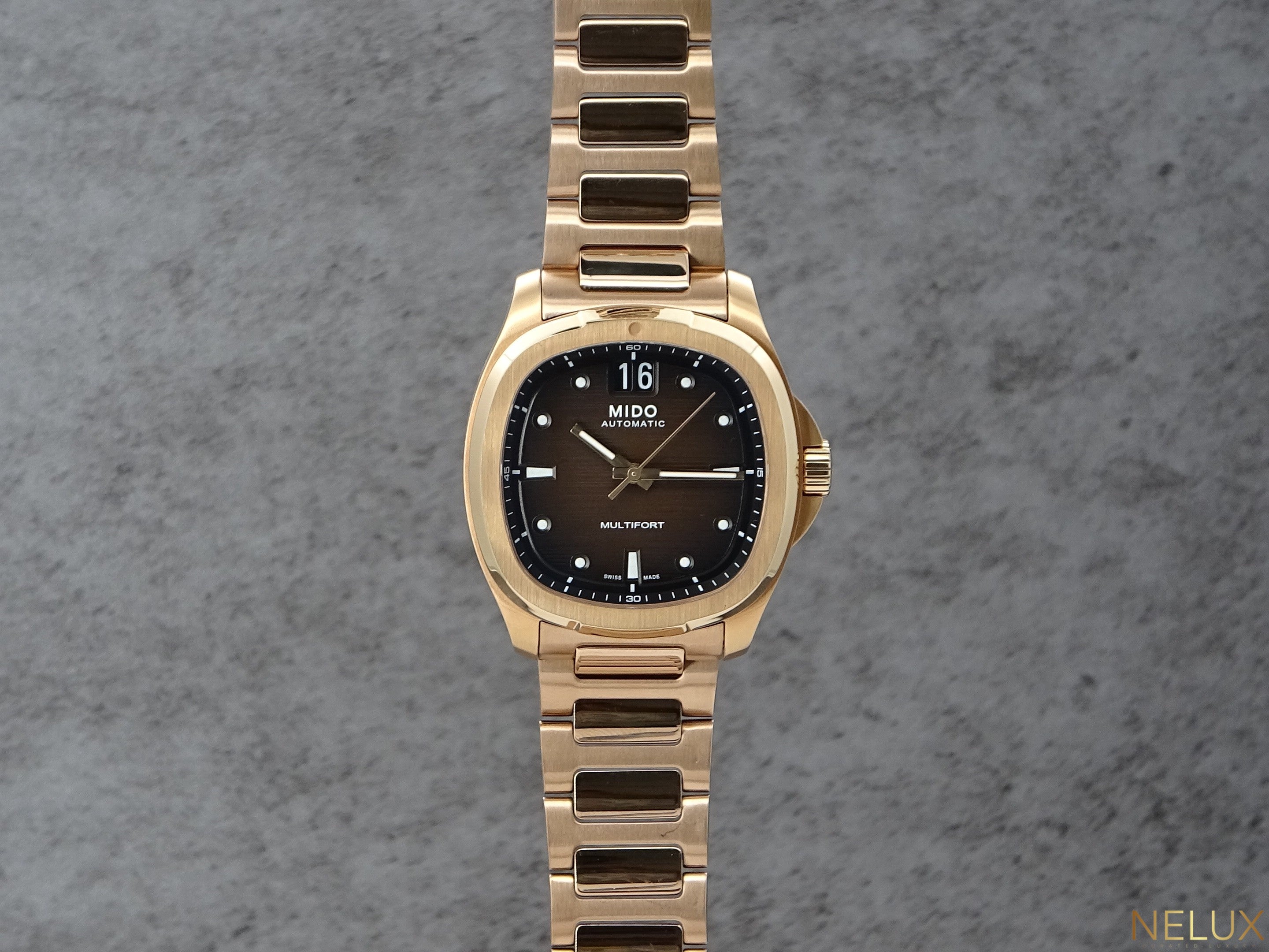 2024 MIDO Multifort TV Big Date Rose Gold Ref. M049.526.37.291.00 – Full Set + Extra Bracelet – Like New