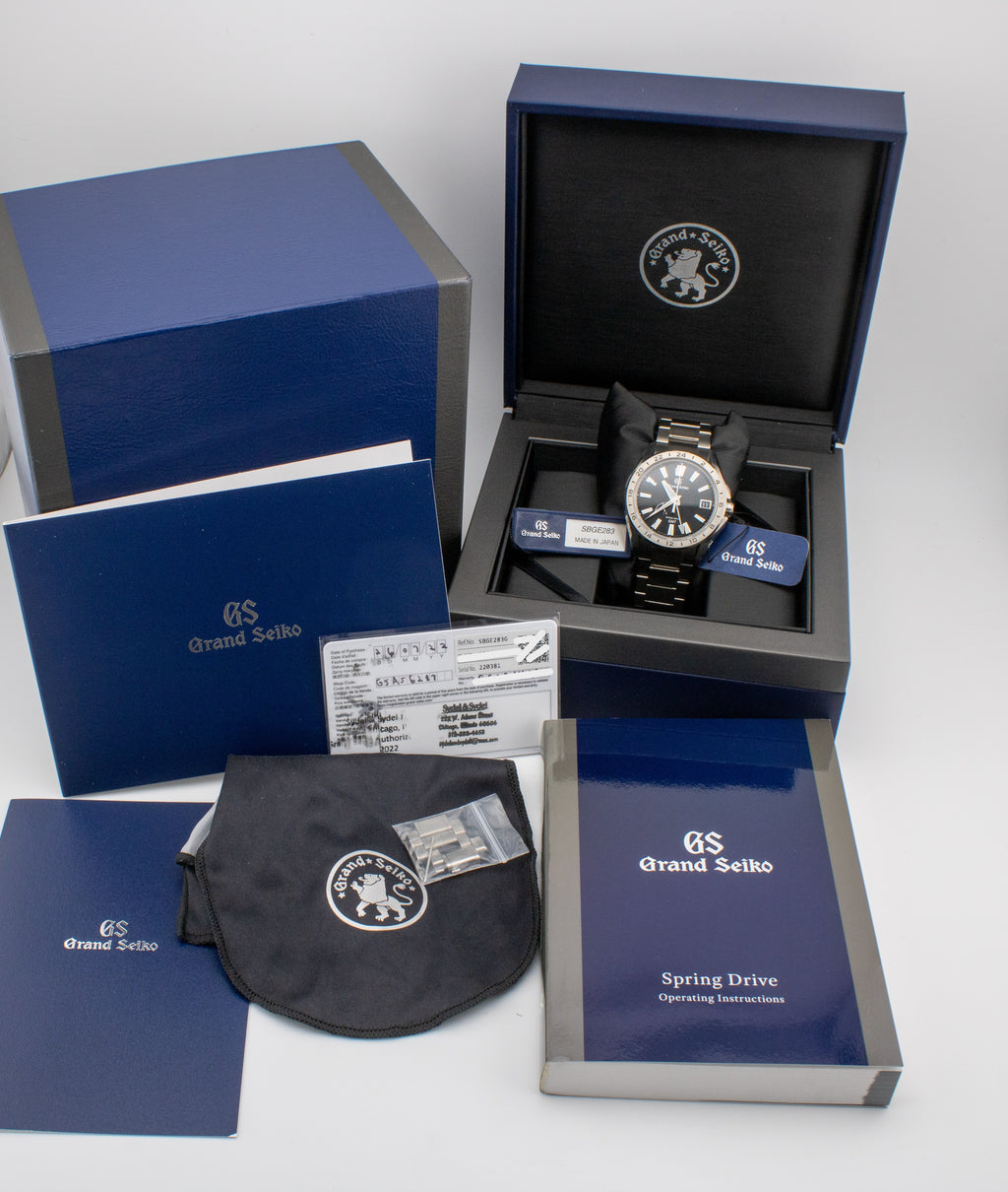 Grand Seiko Evolution 9 Spring Drive GMT Black Dial on Titanium SBGE283 Complete 2022