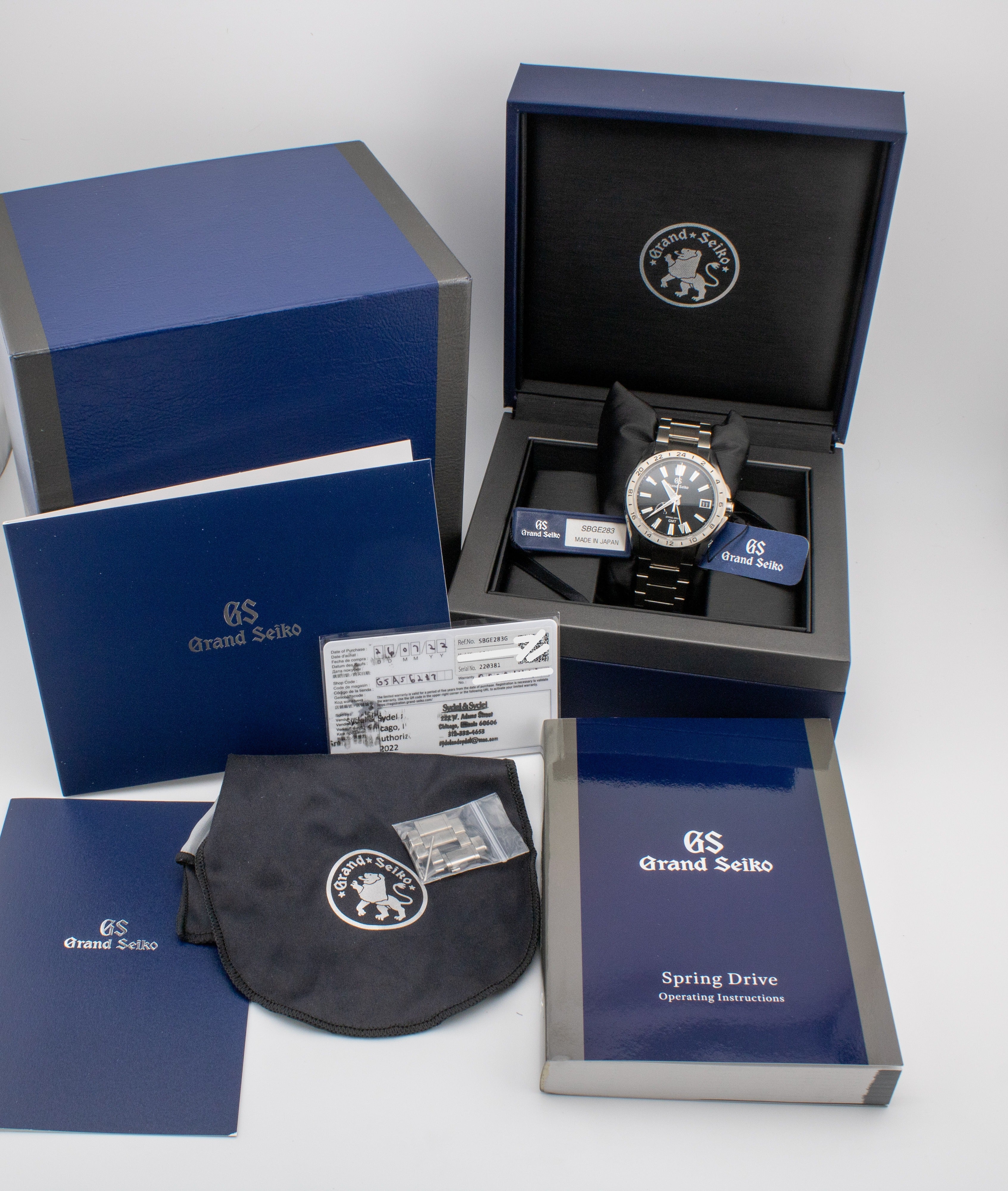 Grand Seiko Evolution 9 Spring Drive GMT Black Dial on Titanium SBGE283 Complete 2022
