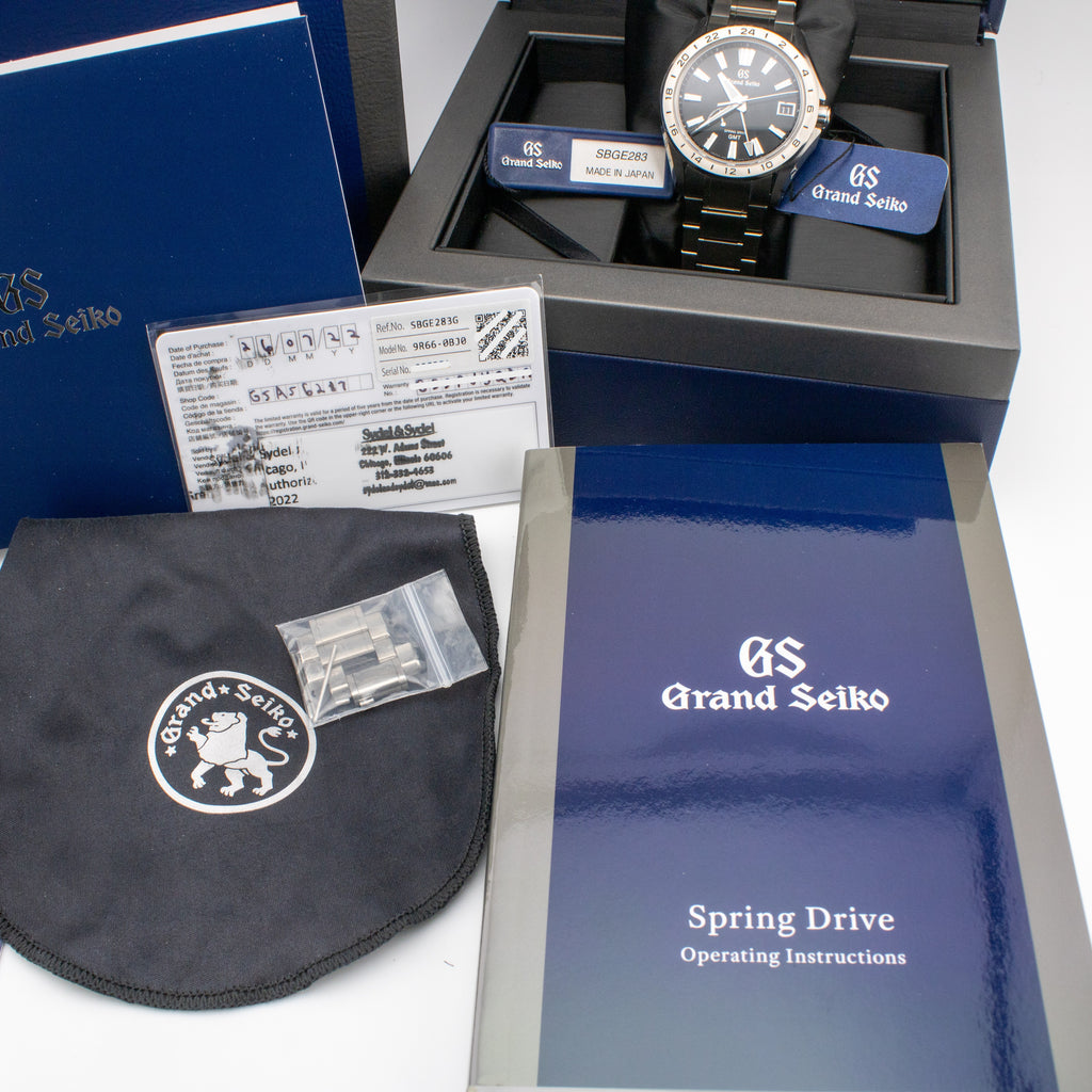 Grand Seiko Evolution 9 Spring Drive GMT Black Dial on Titanium SBGE283 Complete 2022