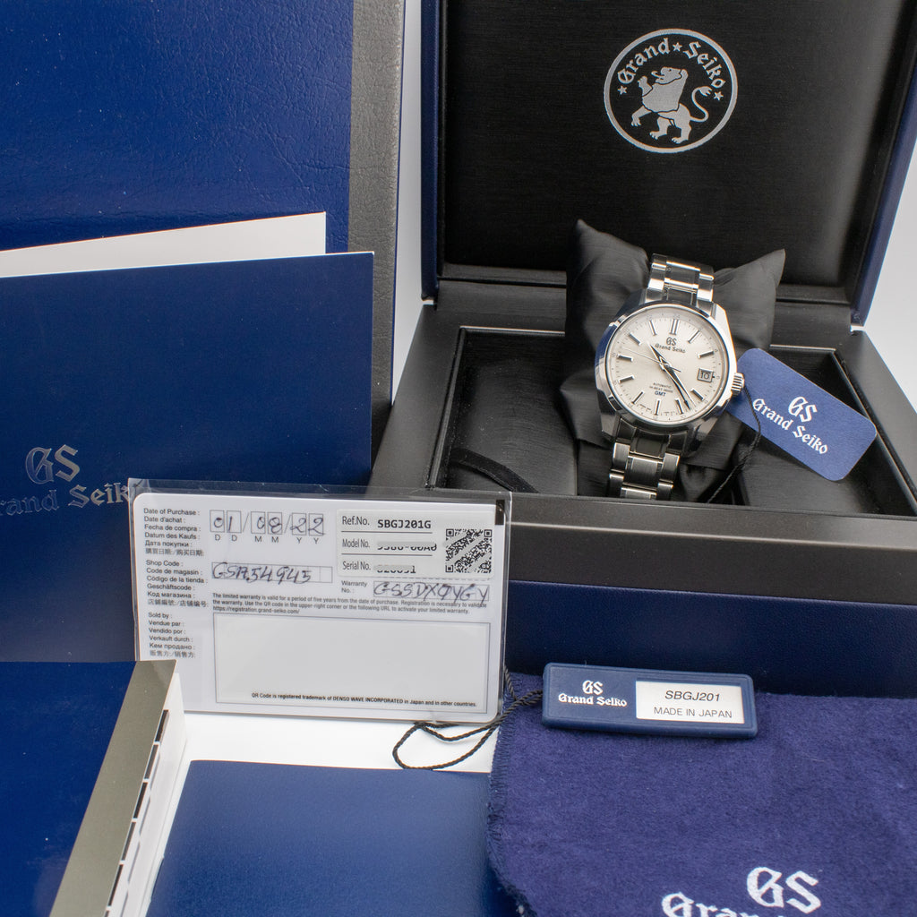 Grand Seiko Hi-Beat GMT White Dial on Stailess Steel SBJG201 Complete 2022