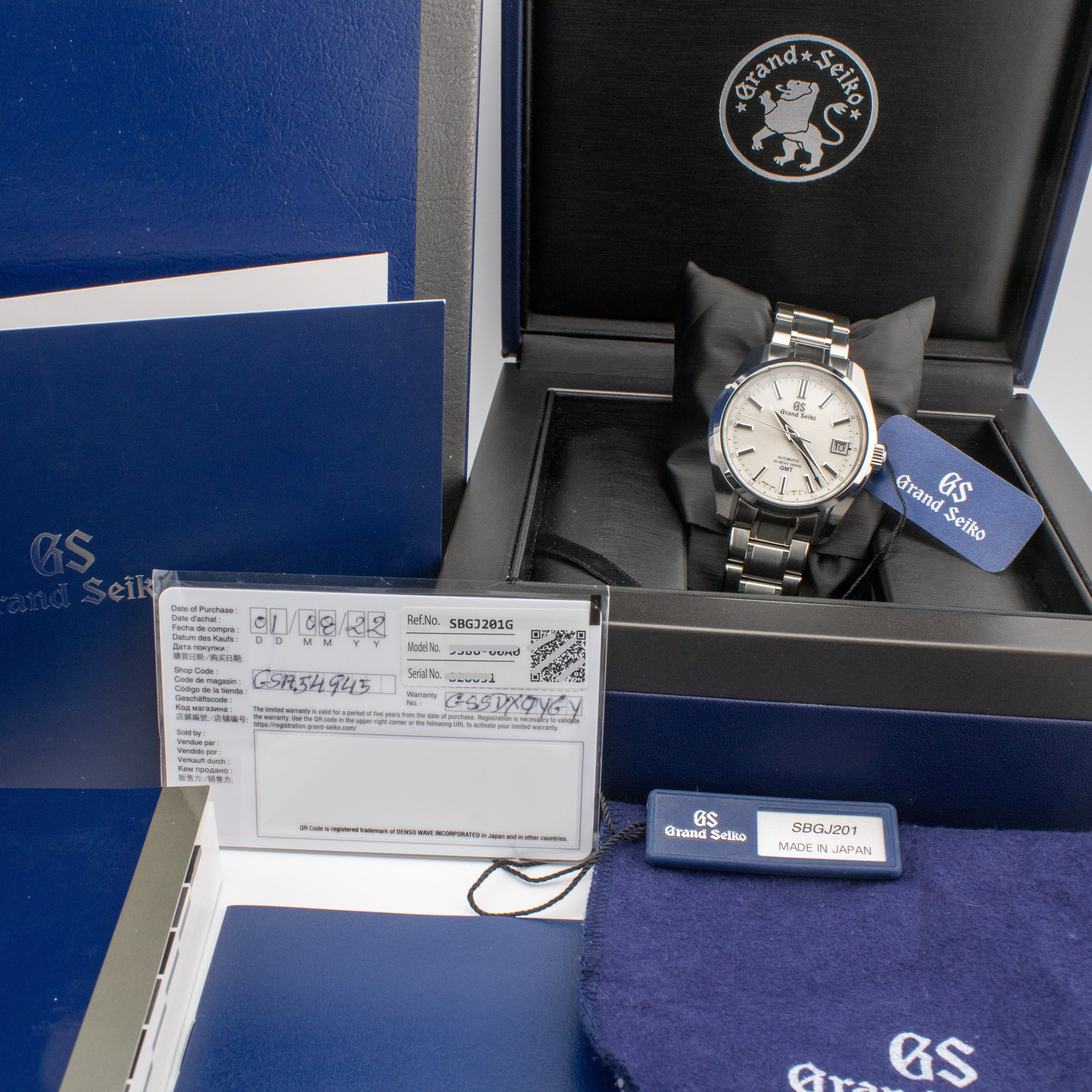 Grand Seiko Hi-Beat GMT White Dial on Stailess Steel SBJG201 Complete 2022