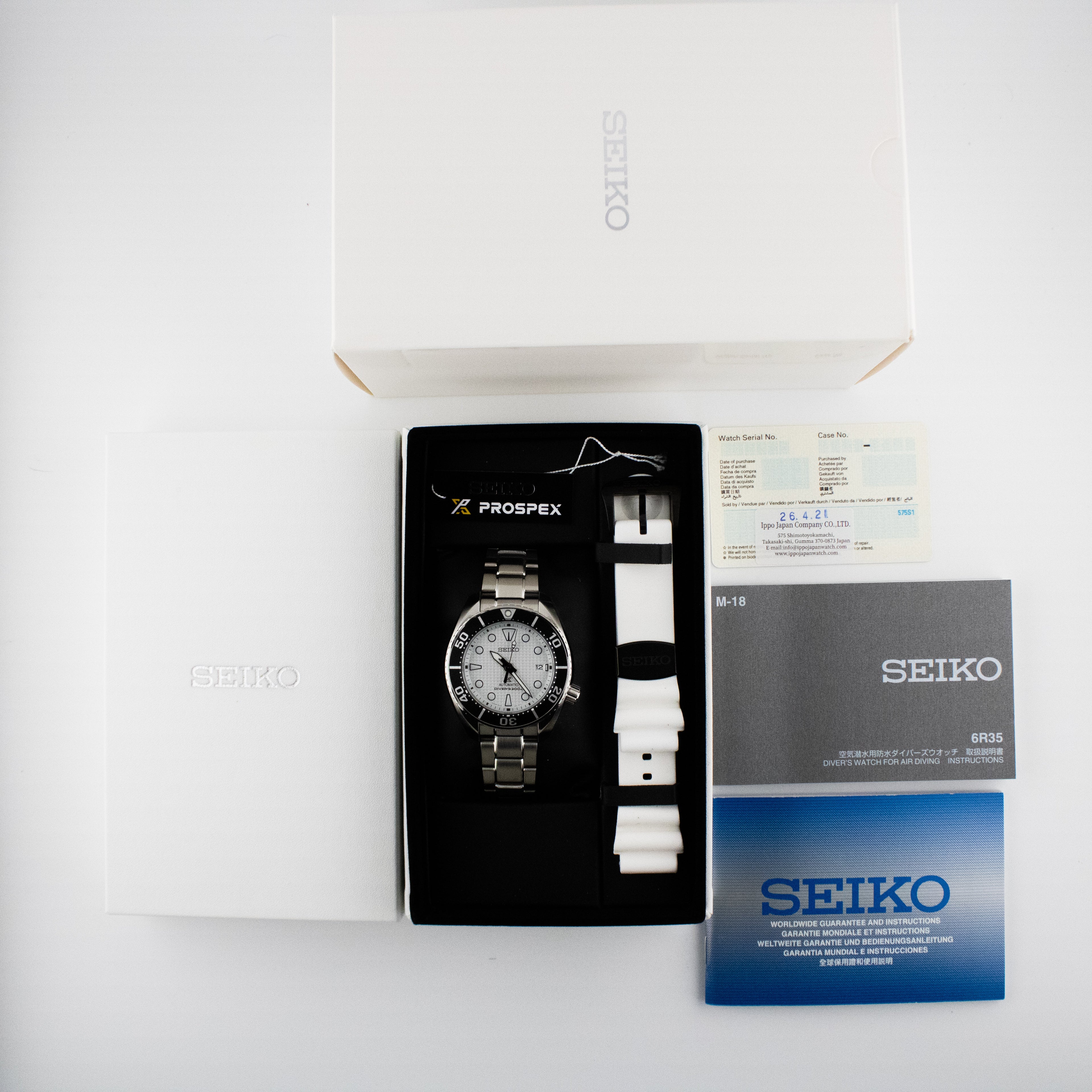 Seiko Prospex White Dial on Steel SPB427J1 Complete Open Date