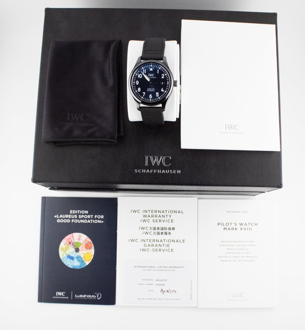 IWC Mark XVIII Laureus Sport for Good Blue Dial on Black Straps IW324703 Complete 2019