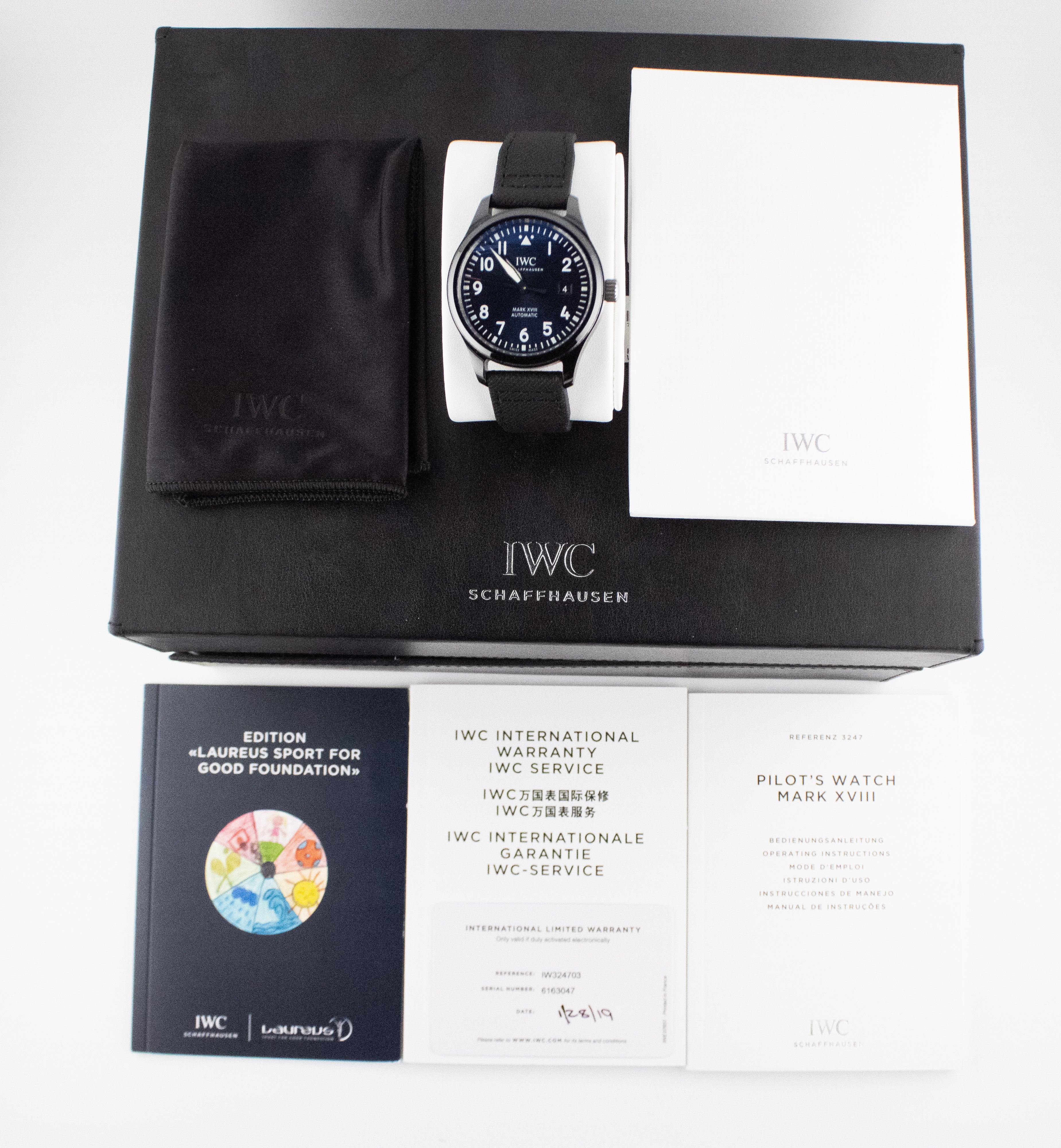 IWC Mark XVIII Laureus Sport for Good Blue Dial on Black Straps IW324703 Complete 2019