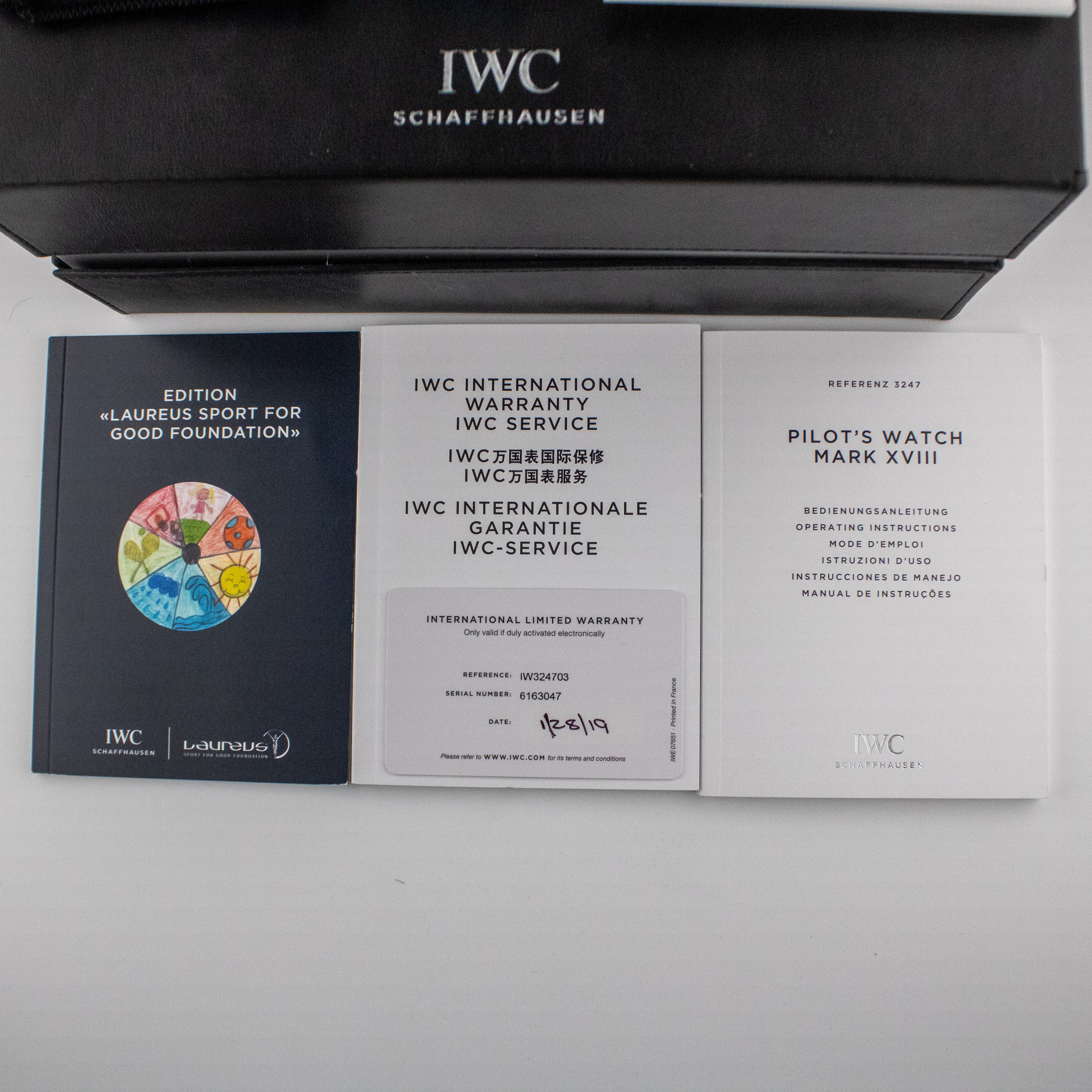 IWC Mark XVIII Laureus Sport for Good Blue Dial on Black Straps IW324703 Complete 2019