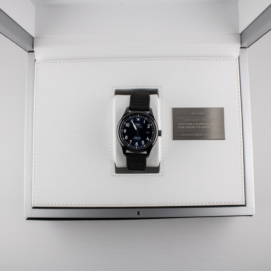 IWC Mark XVIII Laureus Sport for Good Blue Dial on Black Straps IW324703 Complete 2019