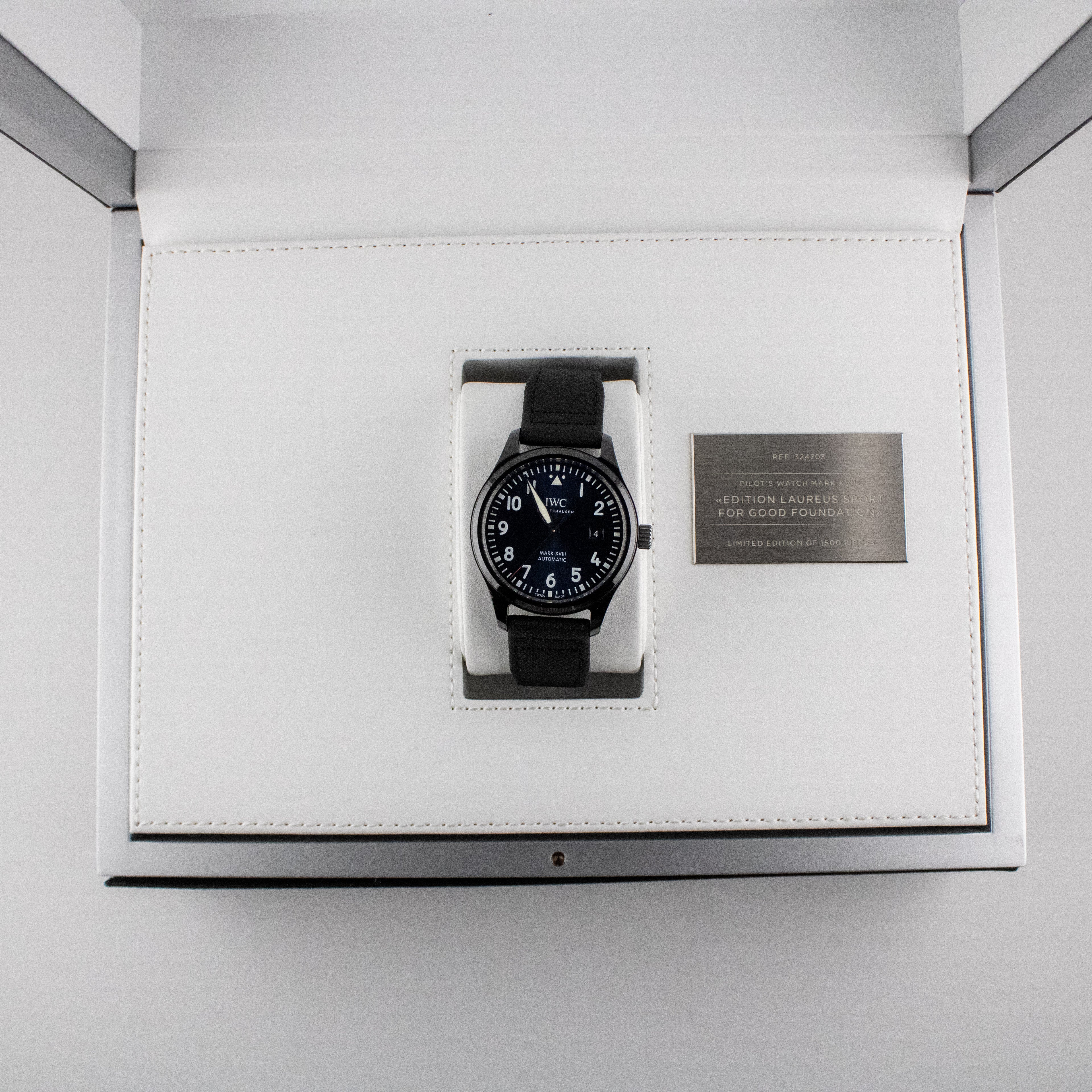 IWC Mark XVIII Laureus Sport for Good Blue Dial on Black Straps IW324703 Complete 2019