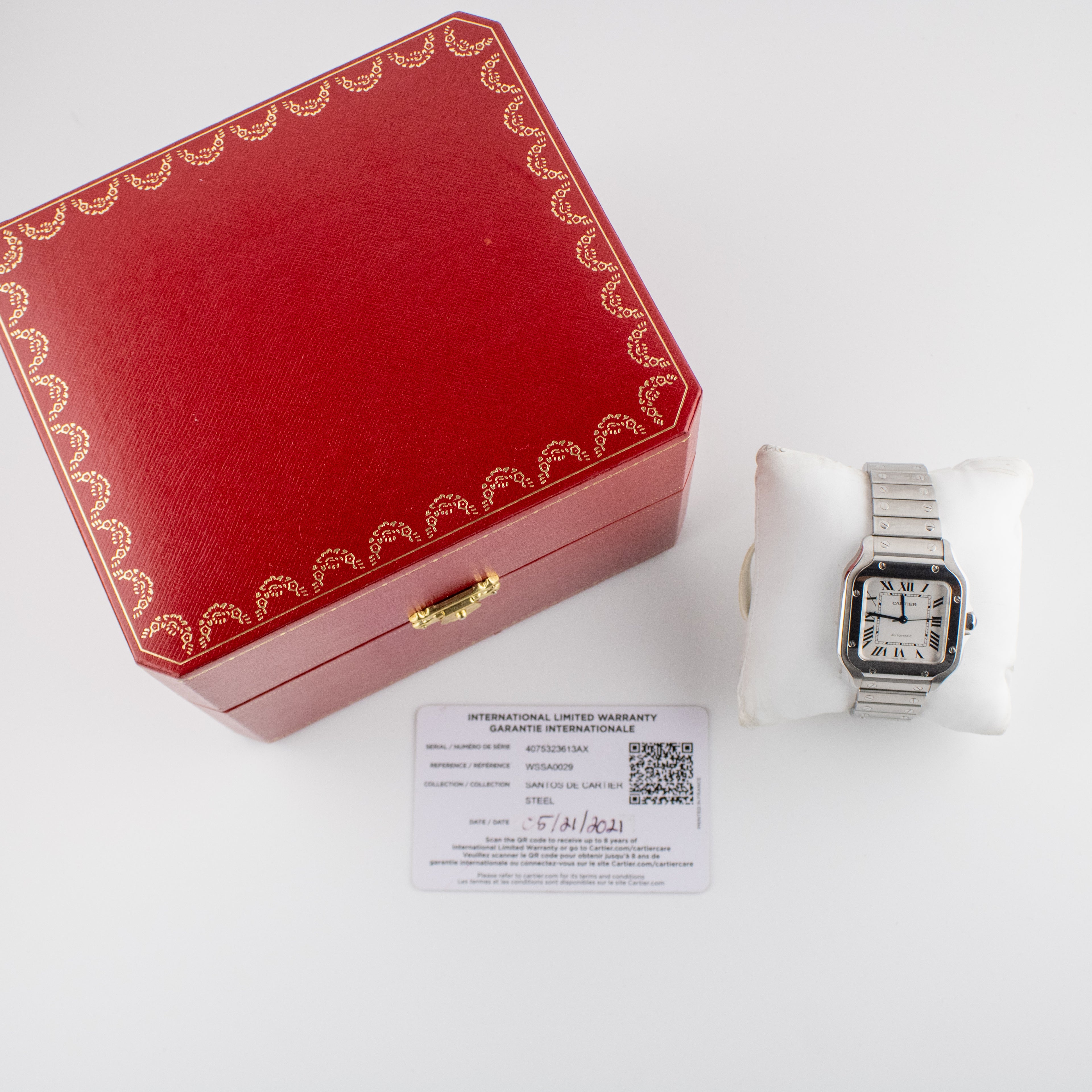 Cartier Santos de Cartier Medium Silver Dial on Bracelet WSSA0029 Complete 2021