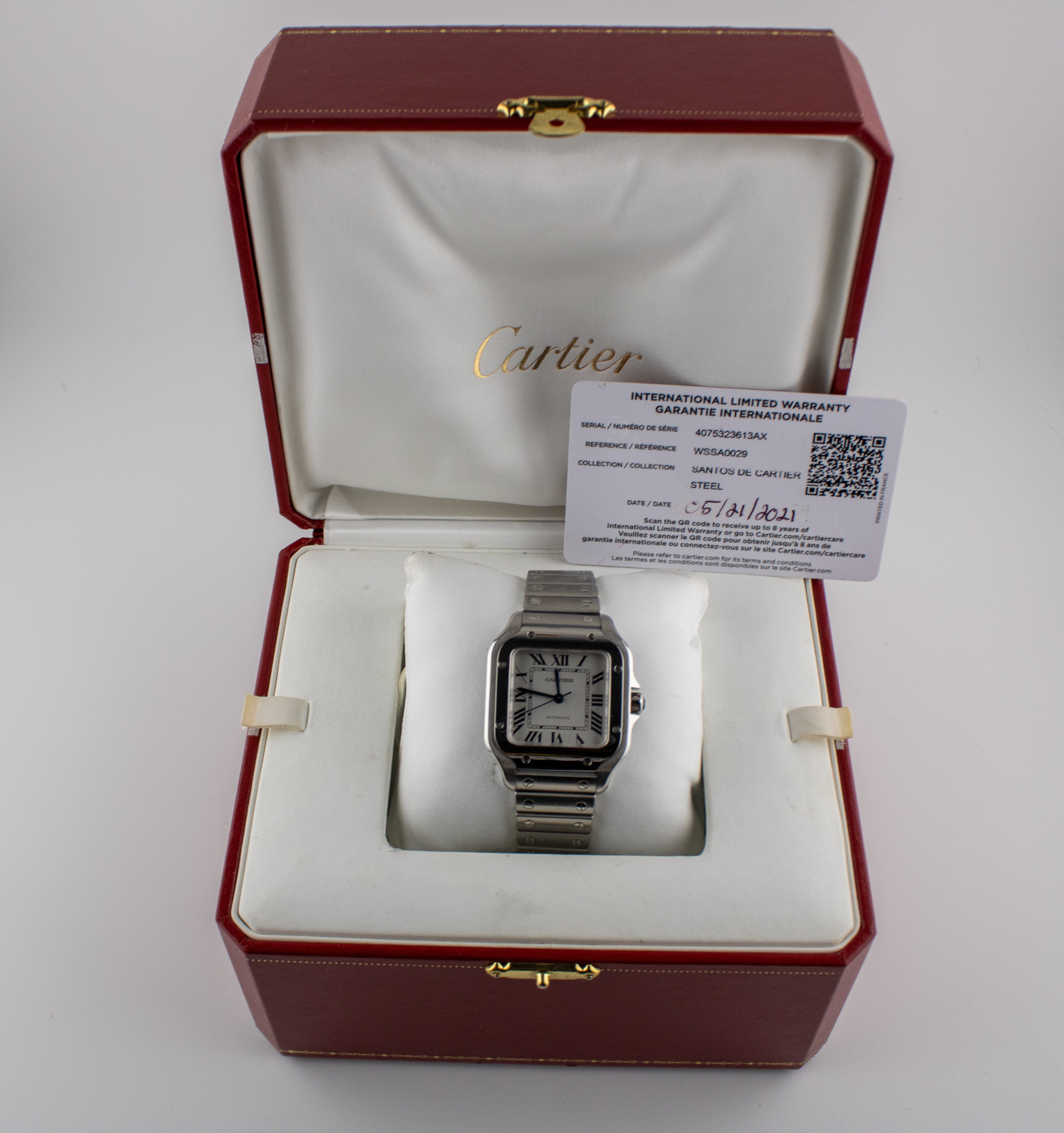 Cartier Santos de Cartier Medium Silver Dial on Bracelet WSSA0029 Complete 2021